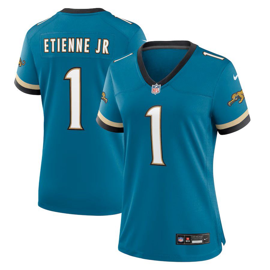 Women Jacksonville Jaguars #1 Travis Etienne Jr Green Nike Throwback Game NFL Jersey->women nfl jersey->Women Jersey